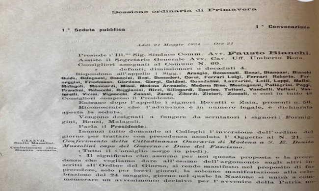 Anche Modena revoca la cittadinanza onoraria a Benito Mussolini