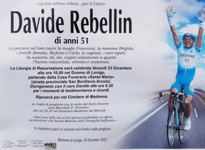 Venerdì i funerali di Davide Rebellin nel Duomo di Lonigo