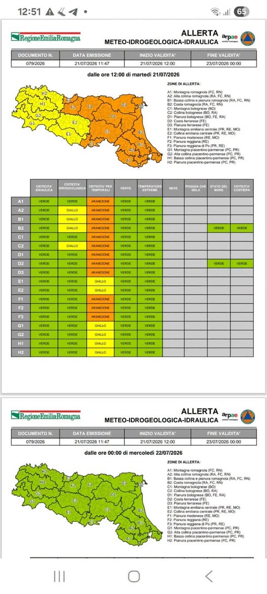 Allerta meteo per temporali